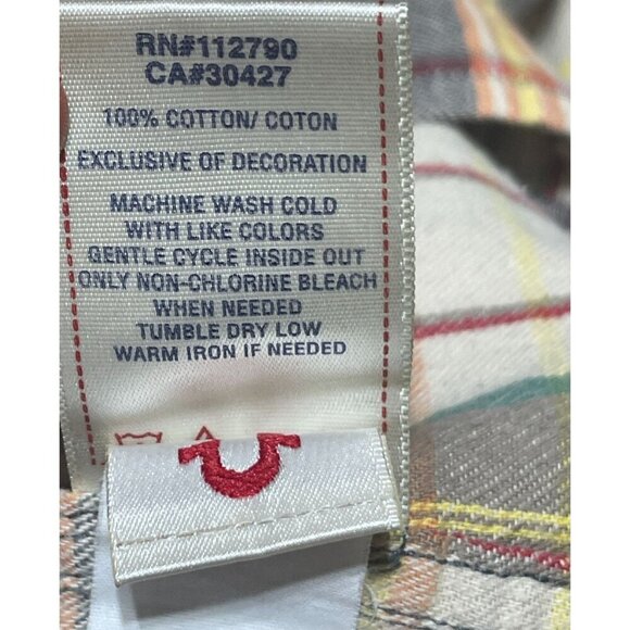 True Religion Men's Pearl Snap Shirt Flannel Cotton Orange Tan XL Extra Large ST - Picture 8 of 9